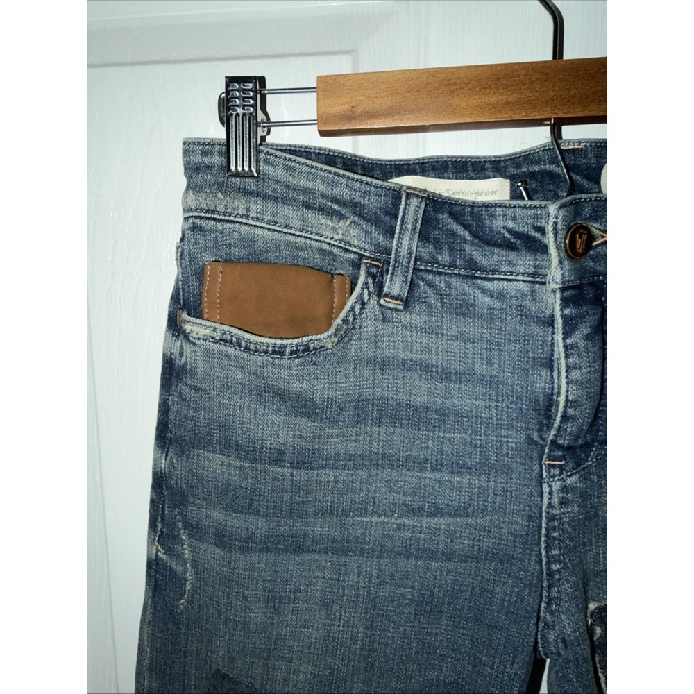 Pilcro Jeans Womens 26 Blue Boyfriend Crop Distressed Embroidered Patchwork Boho - Picture 2 of 8